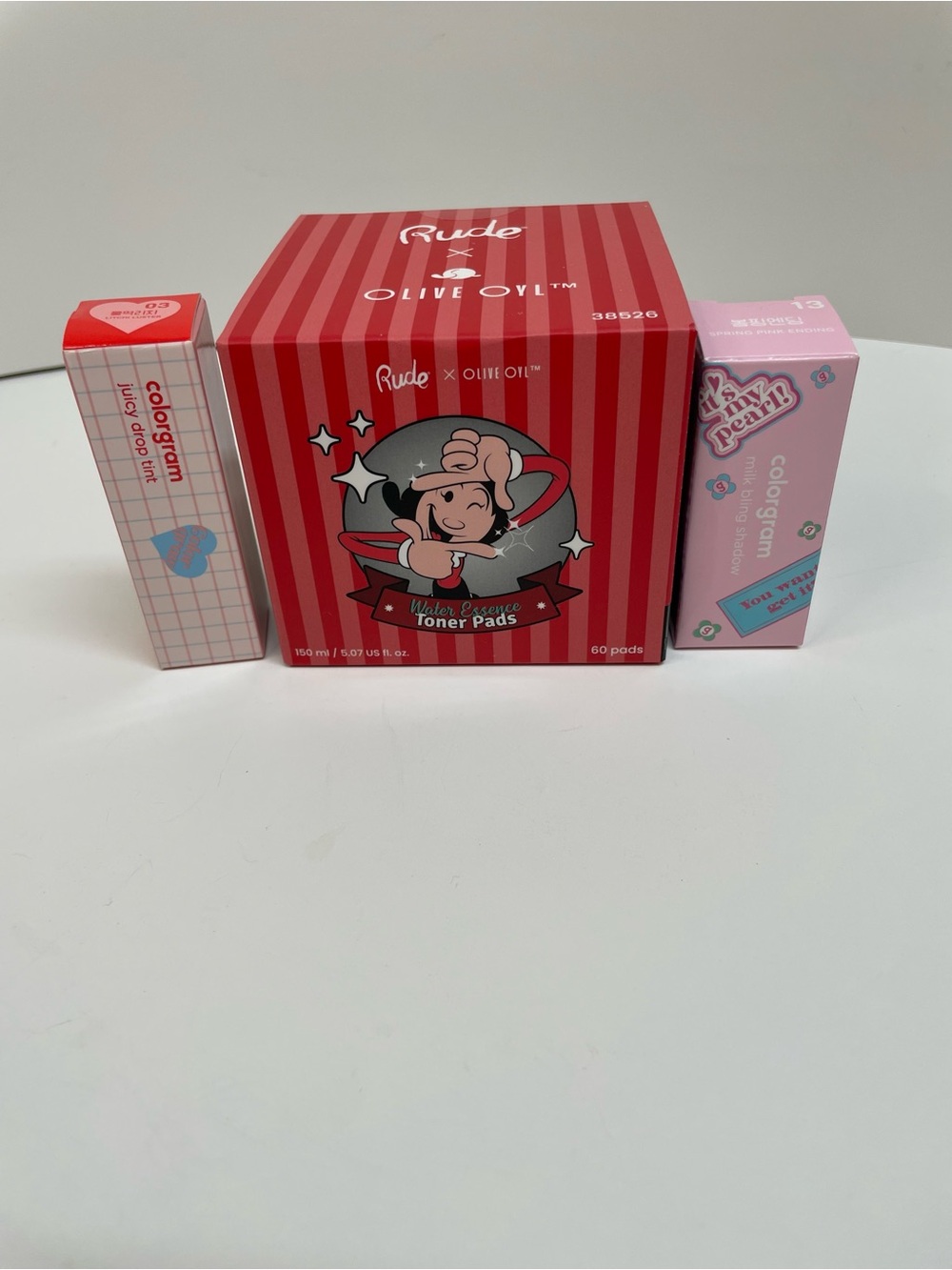 RUDE x Olive Oyl Toner Pads and Colorgram Lip Tint & Shadow